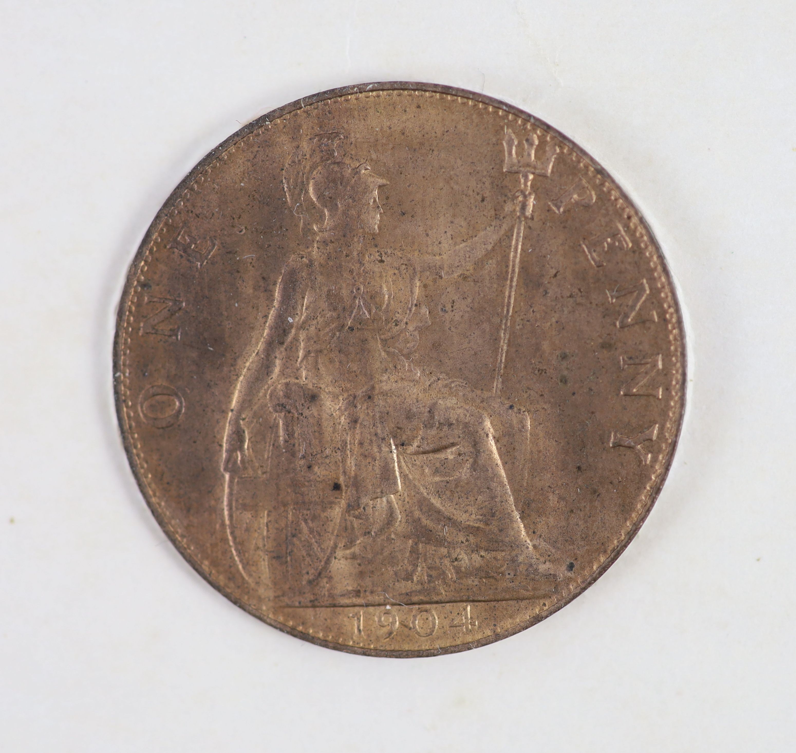 Queen Victoria to Queen Elizabeth II one penny coins, a long run from 1901-1967, the majority good EF to aUNC, including scarce 1904, 1922 and 1926 one pennies, aUNC